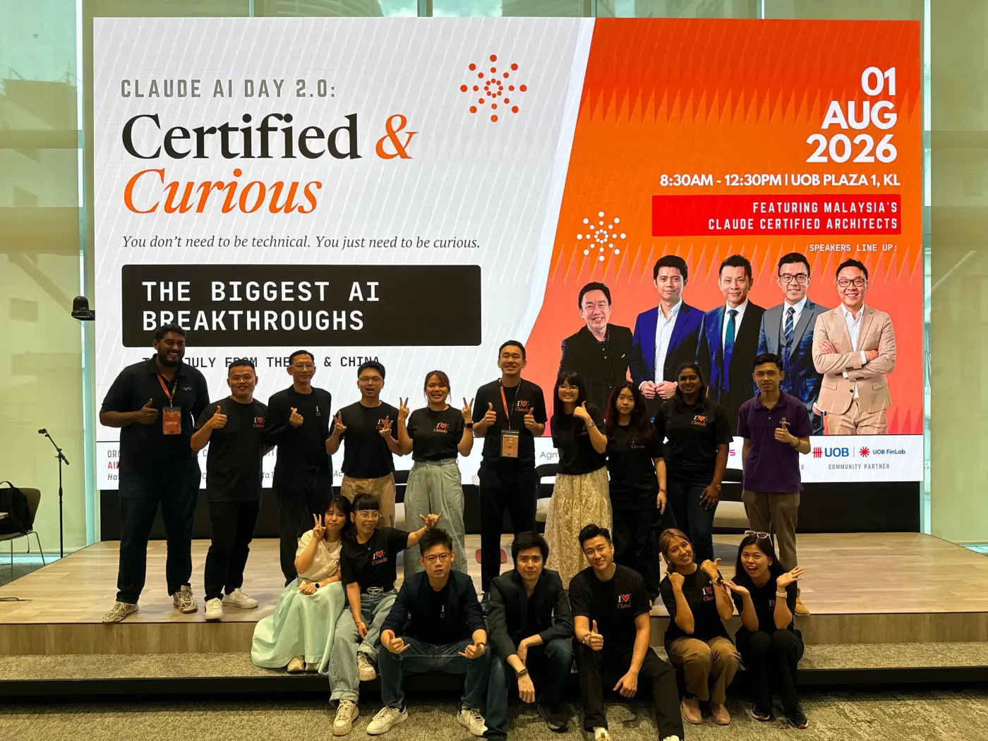 Group photo on stage at Claude AI Day 2.0