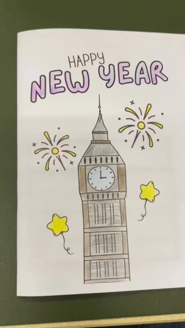 Colouring-in greeting card with a landmark illustration