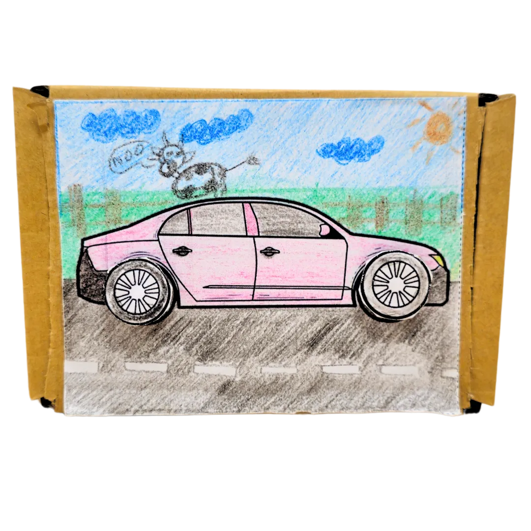 Power Wheel DIY Kit box with a coloured car design