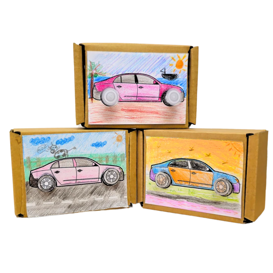 Three Power Wheel DIY Kit boxes with different car designs