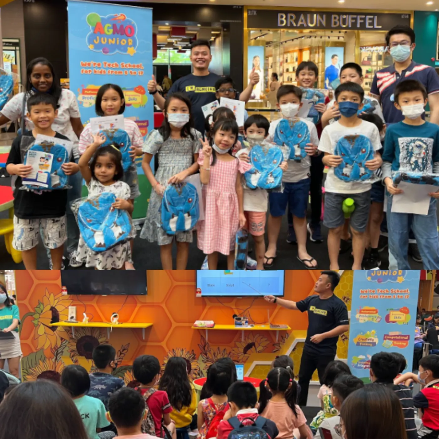 Children at an Agmo Junior workshop holding their completed projects